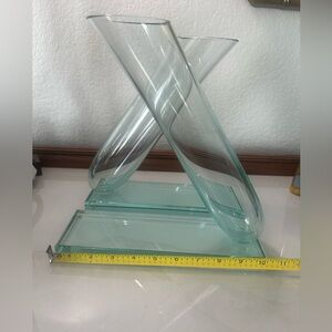 2 SIGNED Stephen Schlanser MODERNIST MODERN GLASS VASEs Art Sculpture 1992